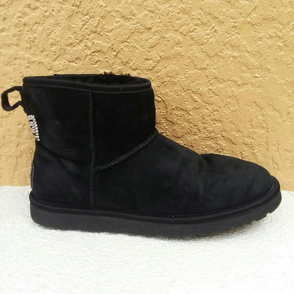 UGG Black Classic Bling Bow Boots Size 8 - Picture 5 of 6